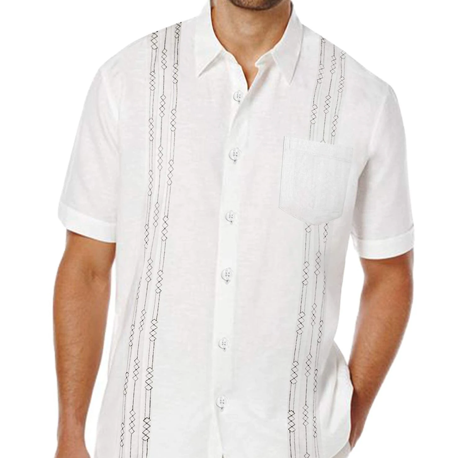 2023 High Quality Summer Comfortable Beach Pocket Cardigan Men Short Sleeve Cotton Linen Shirt