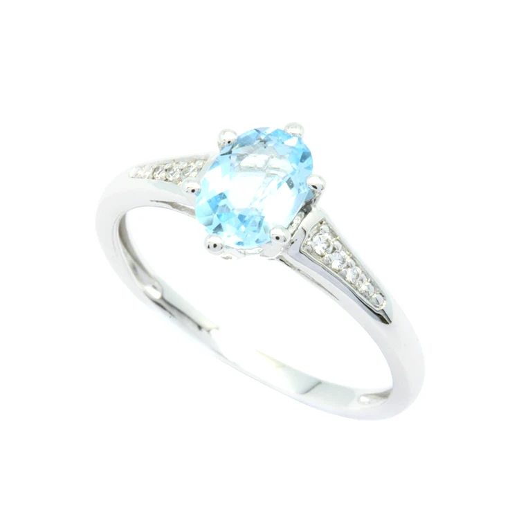 Latest Jewelry Design OEM High Quality Blue Topaz Diamond 18K 14K 9K Classic Gift White Gold Oval Fashion Ring For Women