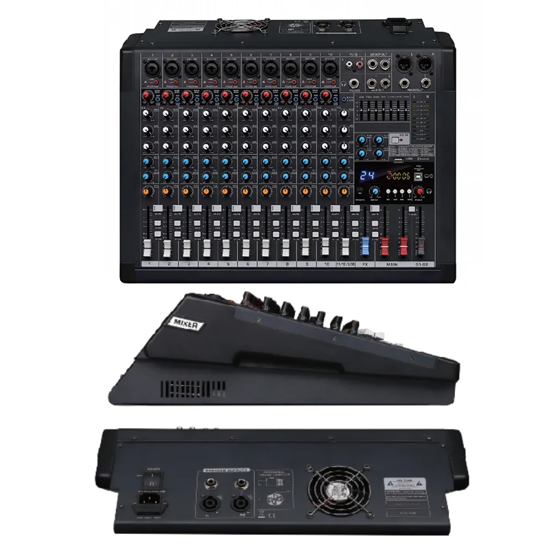 Professional mixing console input with MP3 player, metal shell, active mixing console