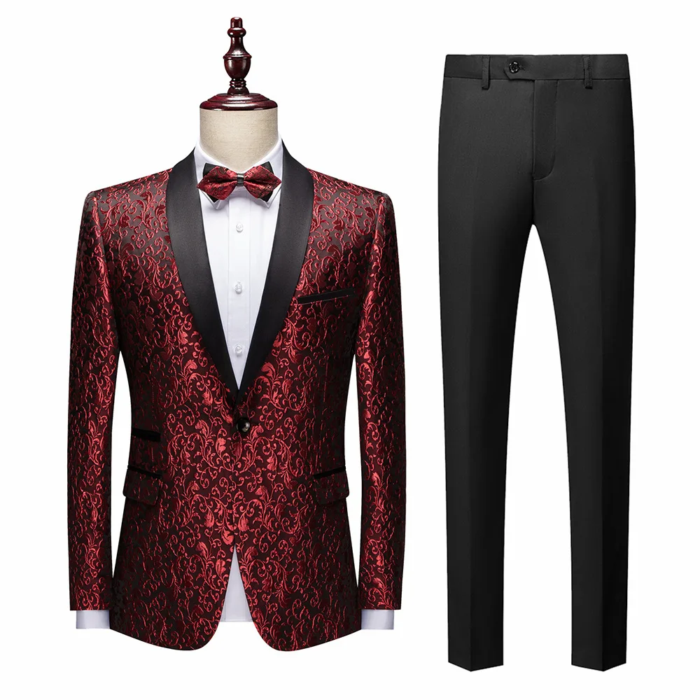 2024 new business Men Suits 3 Pieces Groom Tuxedos Black Flat Collar Wedding Suits shining Jacket blazer with Pants set