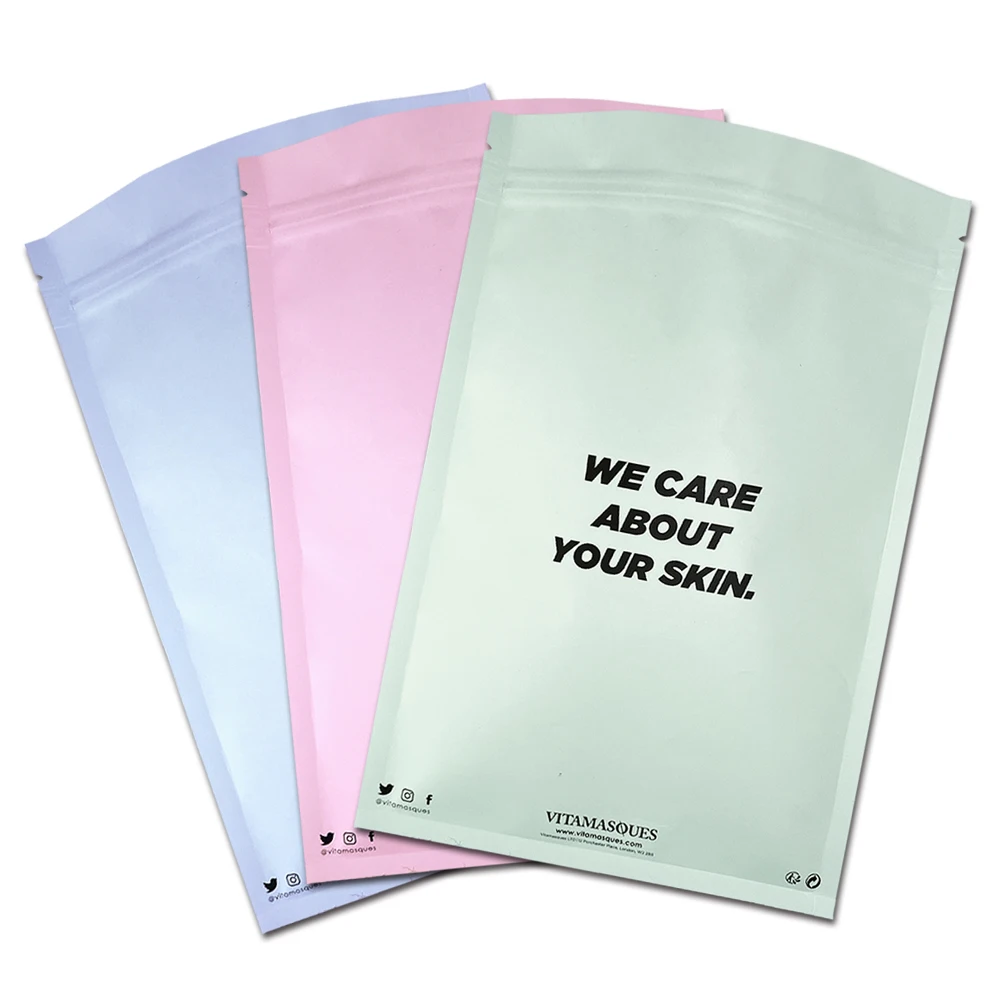 Matte finished custom plastic bag body cream skin care cosmetic 3 side seal zipper bag