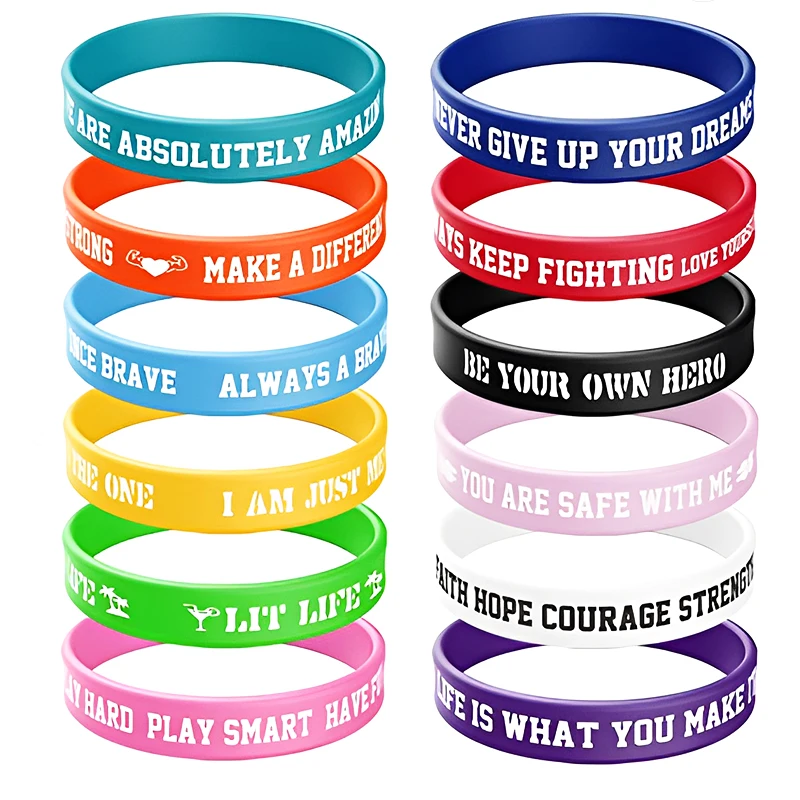 Low MOQ Custom Debossed Ink Filled Embossed With Printing Rubber Wristbands Logo Silicone Bracelet Wristband For Promotion