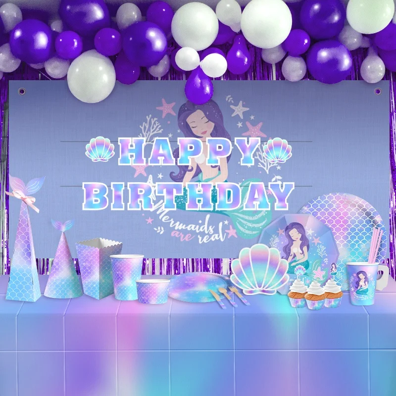 Party Supplies  Mermaid Party Disposable Paper Plate Set for birthday party decoration