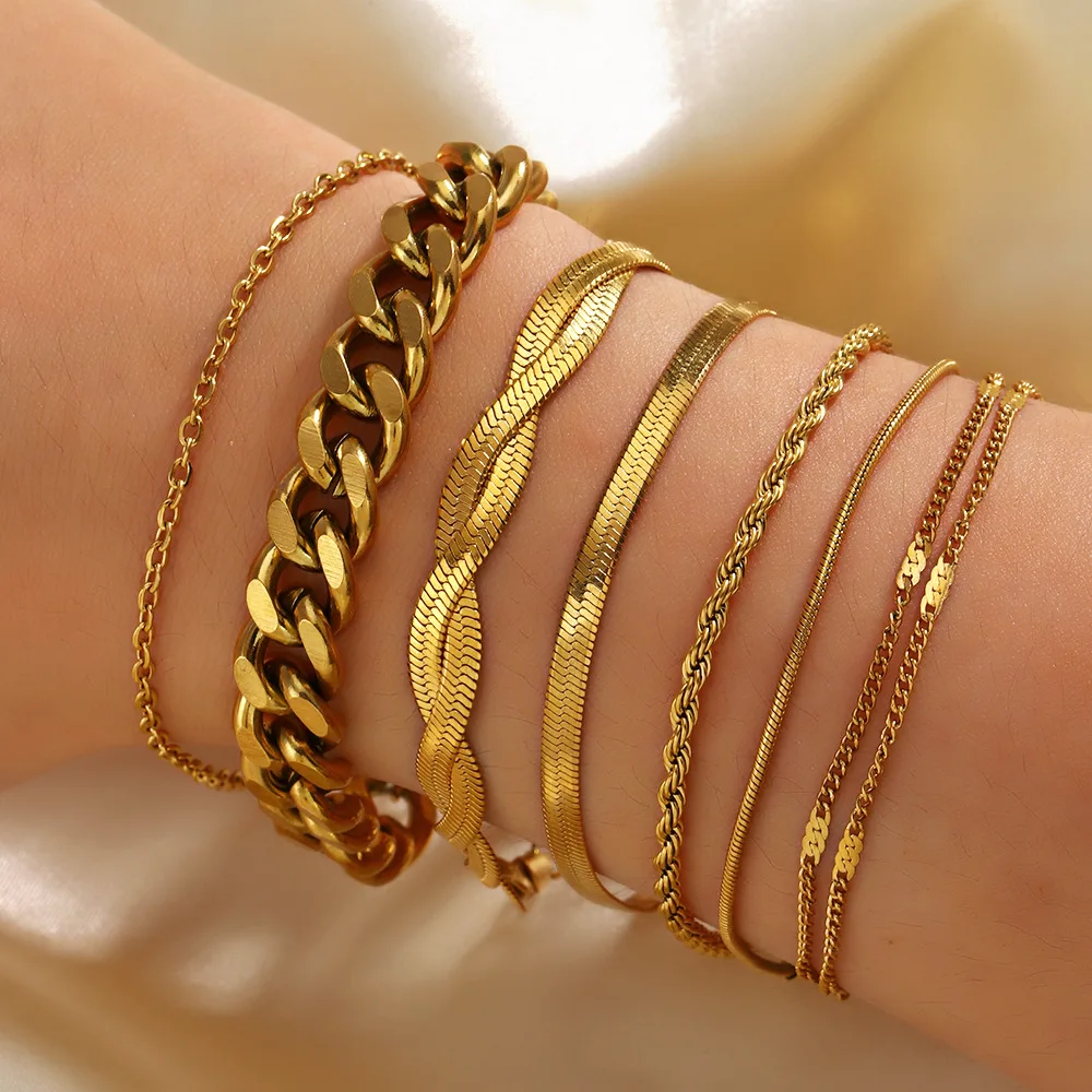 Punk 18k Gold Plated Snake Rope Chain Bracelet Never Fade Stainless Steel Miami Cuban Chain Bracelet Women Jewelry