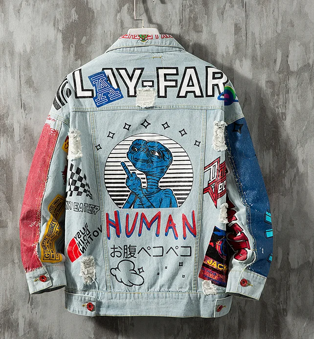 LILUO 2024 Popular vintage ink Korea style indigo blue hippie washed destroy denim men jackets