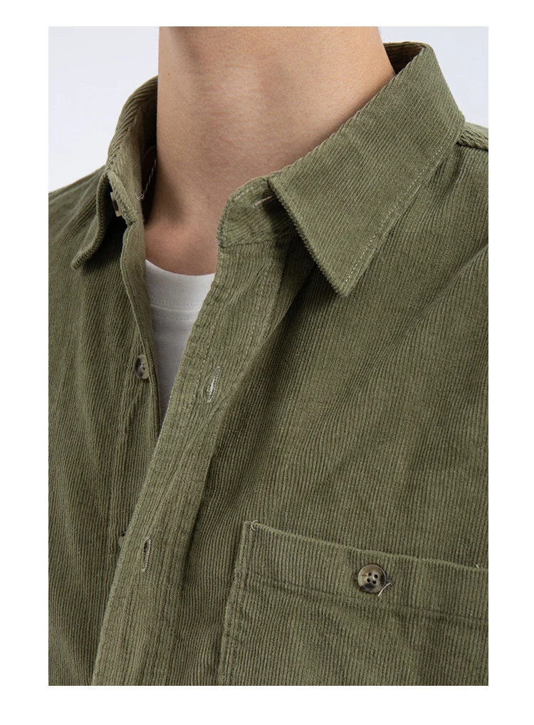 Long Sleeve Solid Patchwork Corduroy Pockets Shirt Street wear Fashion Casual custom men clothing Shirt