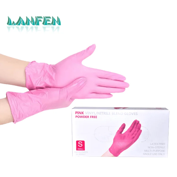 High Quality Powder Free Vinyl Rubber PVC Blended Gloves Black 4mil safty waterproof touch screen Food Pink Nitrile Gloves