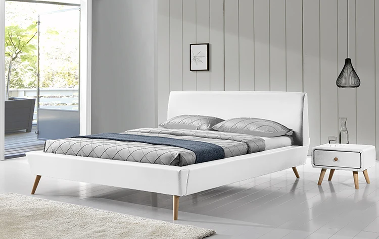 Willsoon Scandinavia-Style Modern Bed Frame European Double-Sized PU Faux Leather Wooden Bed Frame for Home Furniture
