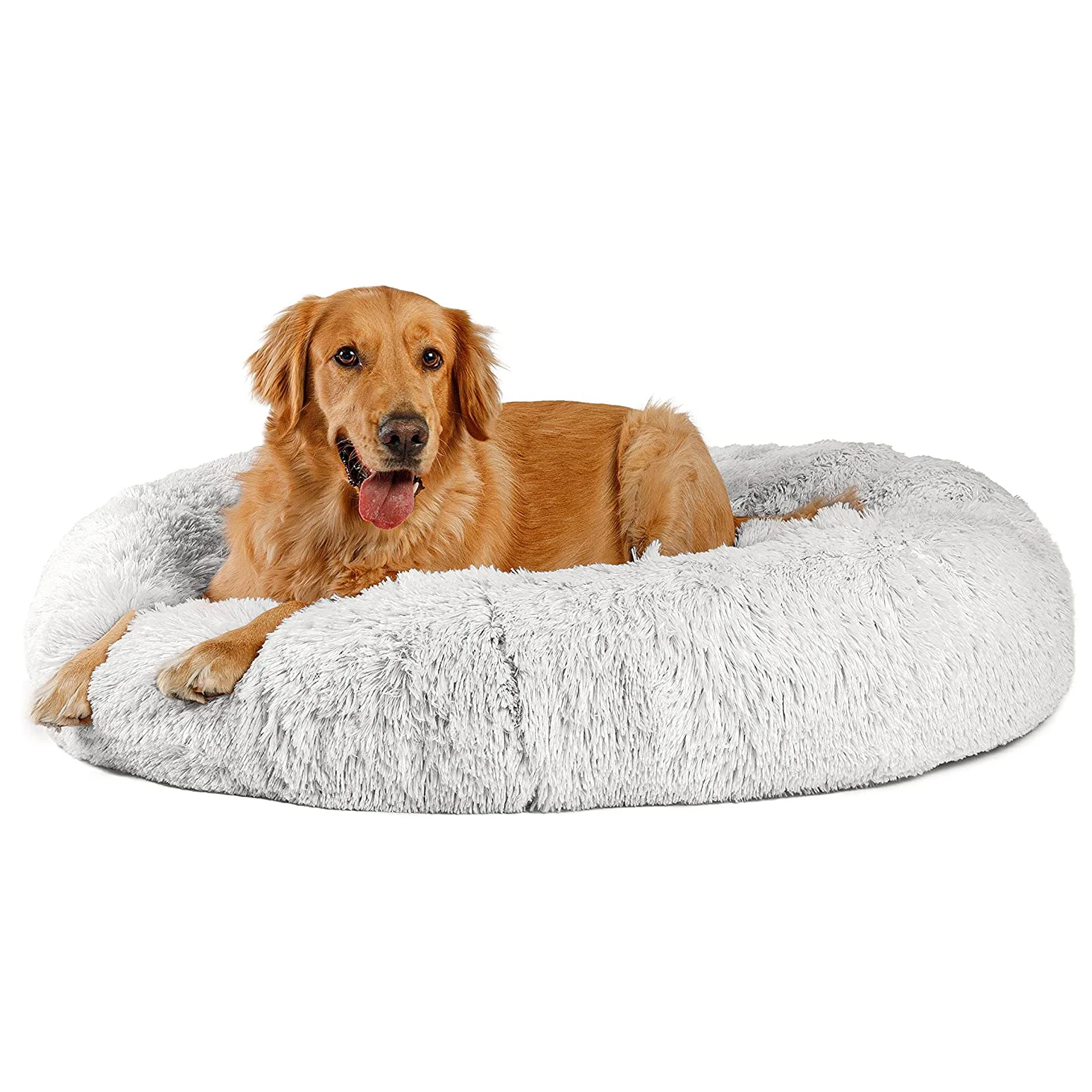 Dropshipping Chinese Factory Best Price Long Round Rosewood Calming Dog Bed Cord Plush Pet Bed