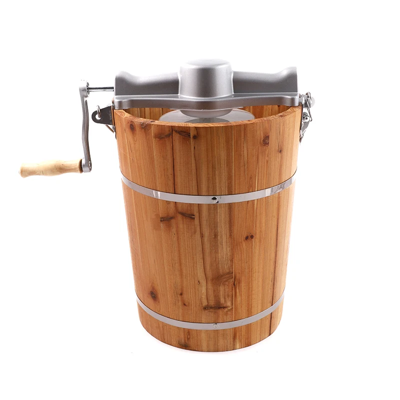 6 QT No Electricity Manual Wooden Bucket Portable Homemade Soft Healthy Ice Cream Water-Cooling Ice Cream Maker