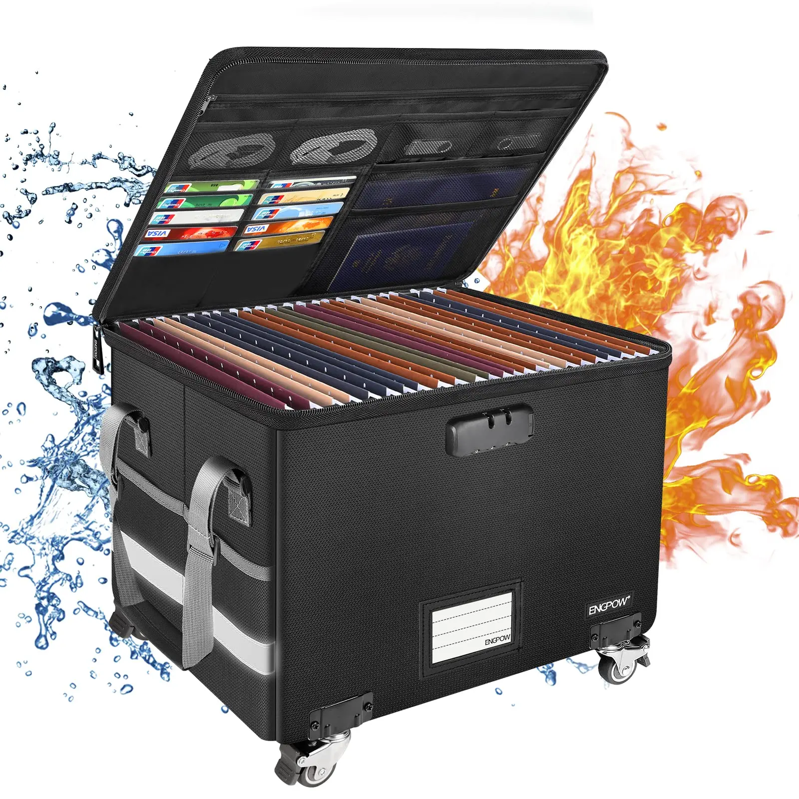 Lockable Fireproof File Box Foldable Rolling File Storage Organizer File Cabinet