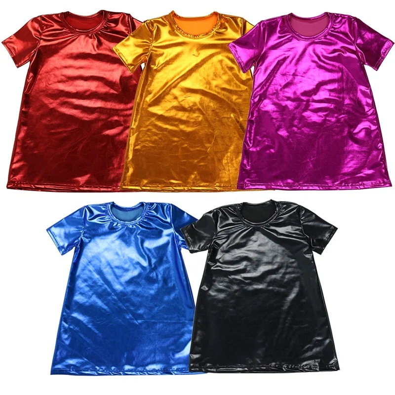 Boutique Kids Girl T-shirt Dress Pu Leather Glitter Children Clothing Fashion Baby Casual Dresses