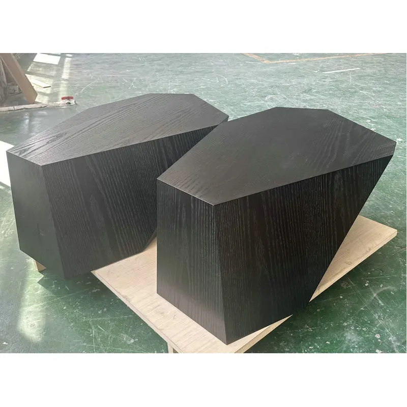 Modern Villa living room bedside table hotel Lobby luxury black coffee table  wooden veneer corner small tea coffee table
