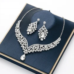 Wholesale Bride Luxury Crystal Women Jewelry Set Earings Necklace Set Bridal Gift Wedding Dress Jewellery Set