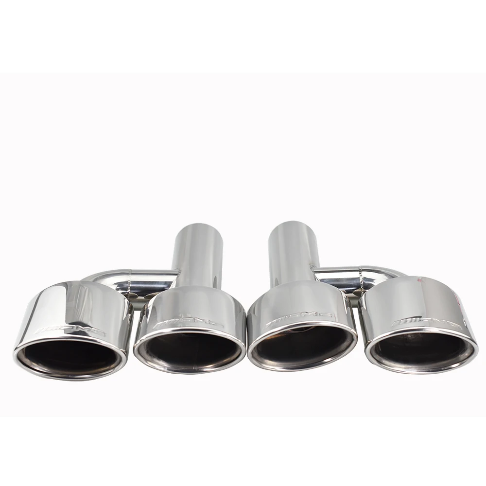 1 Pair Factory Direct Sale H Style Dual Stainless Steel Exhaust Tip for Benz-W204C-class Muffler Tailpipe for Car Modification