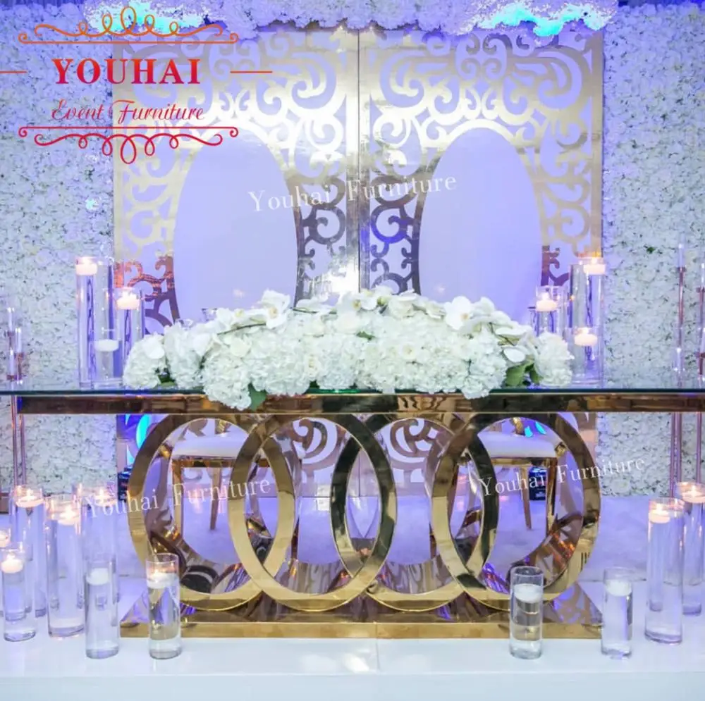 New design glass top stainless steel base dining wedding table for event