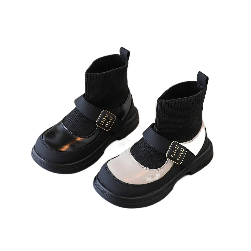 Girls Princess Dress School Uniform Booties Shoes Toddler Kid Youth Stretch Knit Hook Loop Boot Children Ankle Short Sock Boots