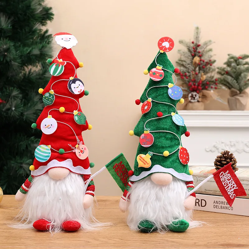 Christmas Tree Hat Glowing Gnome Doll Raising Flag Faceless Rudolph Doll Mall Windowless Ornament