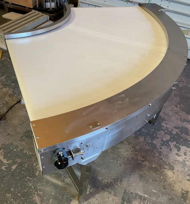 Supplier Bread  Pizza Stainless Steel White Food Grade PU 90 Degree Curve Turning Belt Conveyor