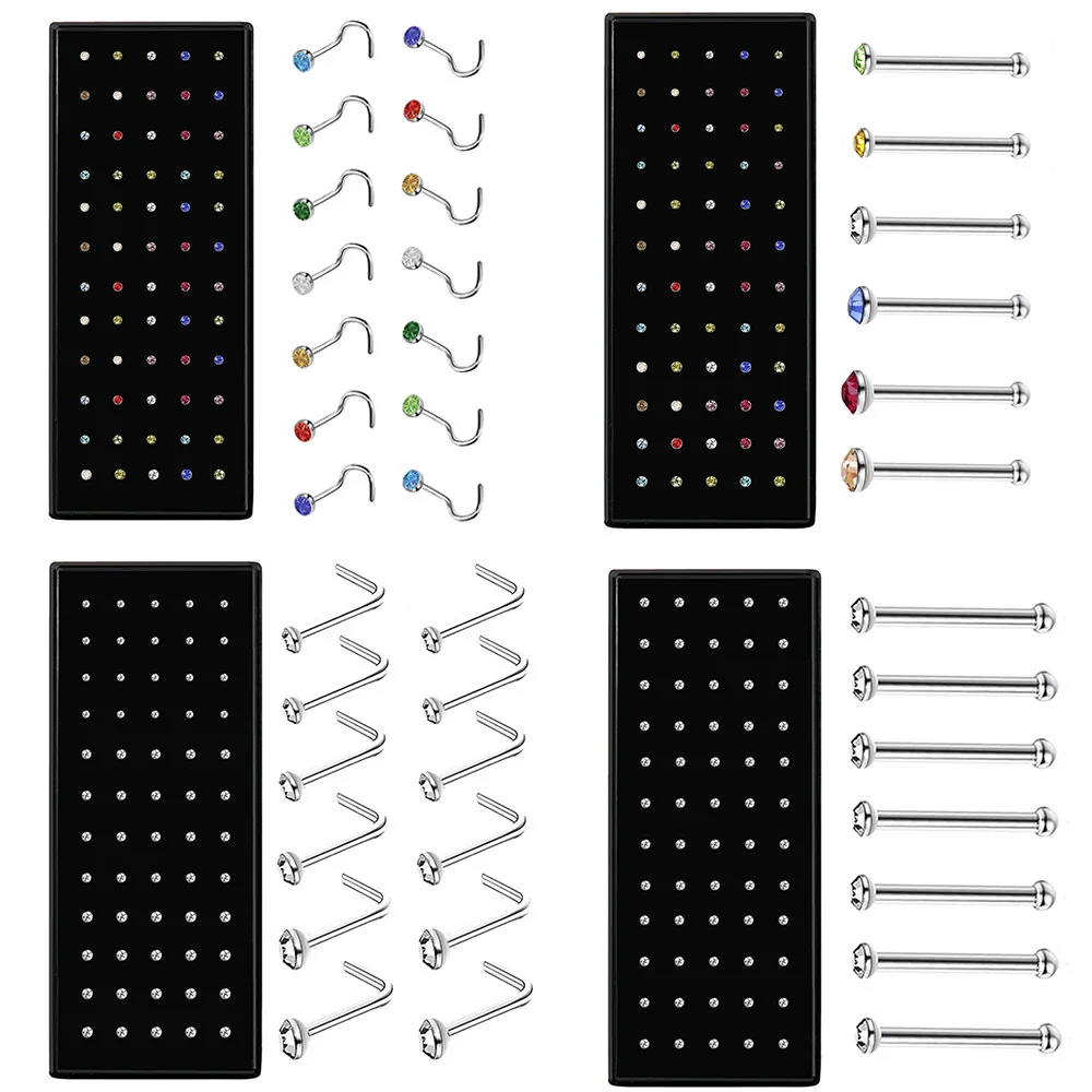60 Piece/Set Stainless Steel L Shape Nose Studs 1.5/2.0/2.5 Diamond Bend Rod Nose Ring Piercing Jewelry