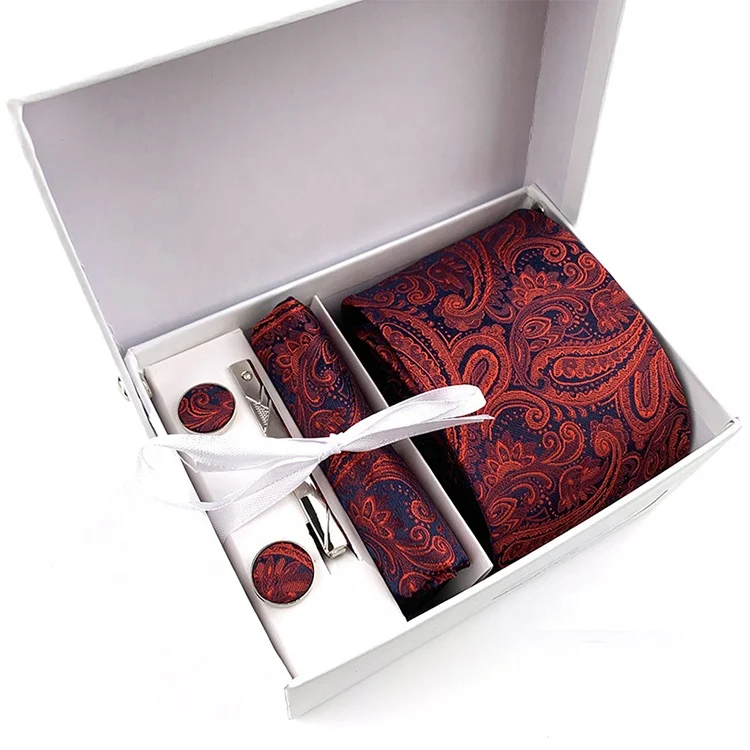 Top quality 6 piece man tie and cufflink mens pocket square tie clips tie set
