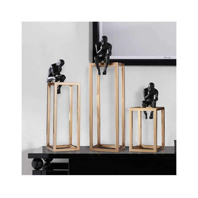 Thinking Man Resin Sculpture Home Decoration Metal Art Decor Abstract Human Sculpture