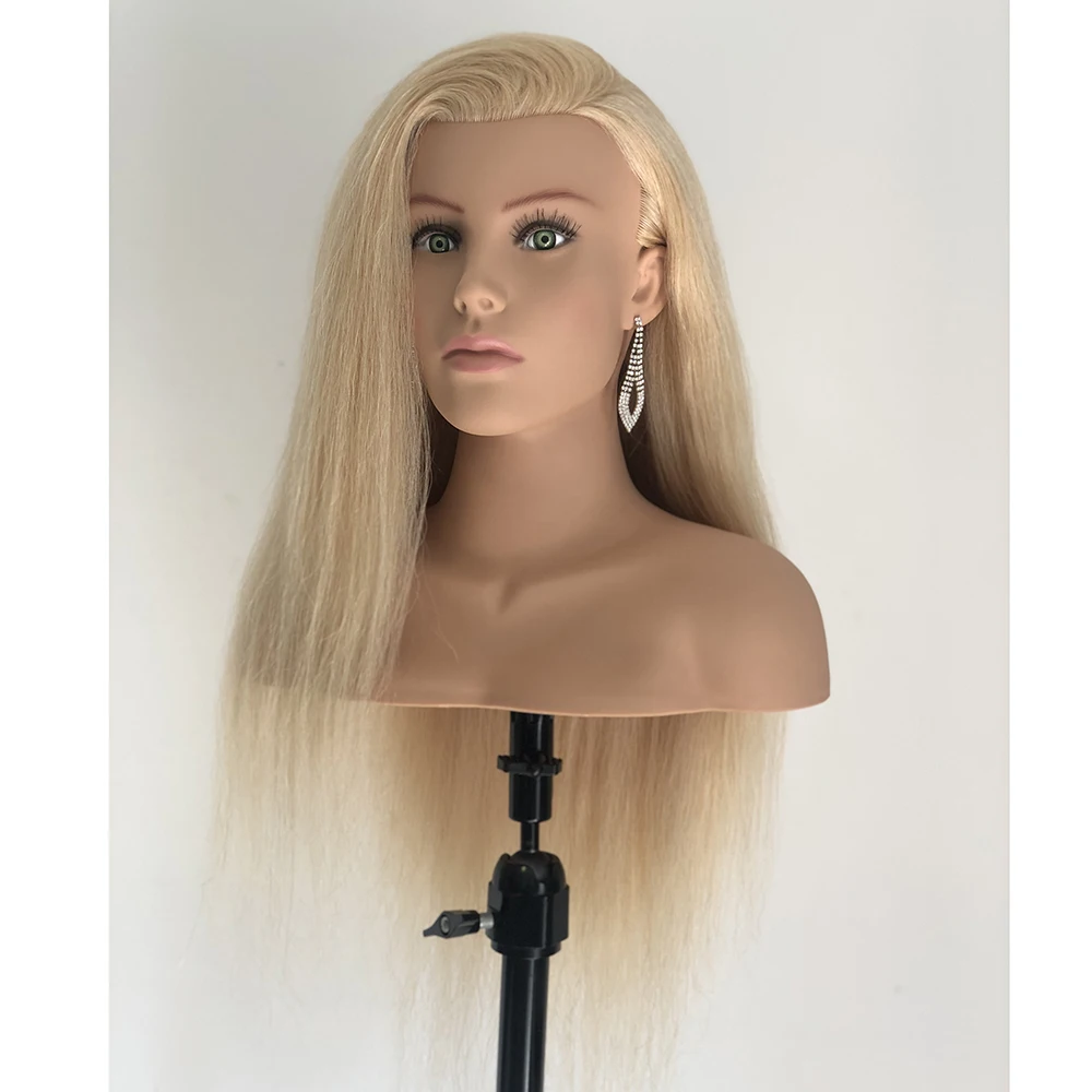 Long Human Hair Mannequin Head with Shoulder practicing styling Training Head Manikin Dummy Doll Head Hair