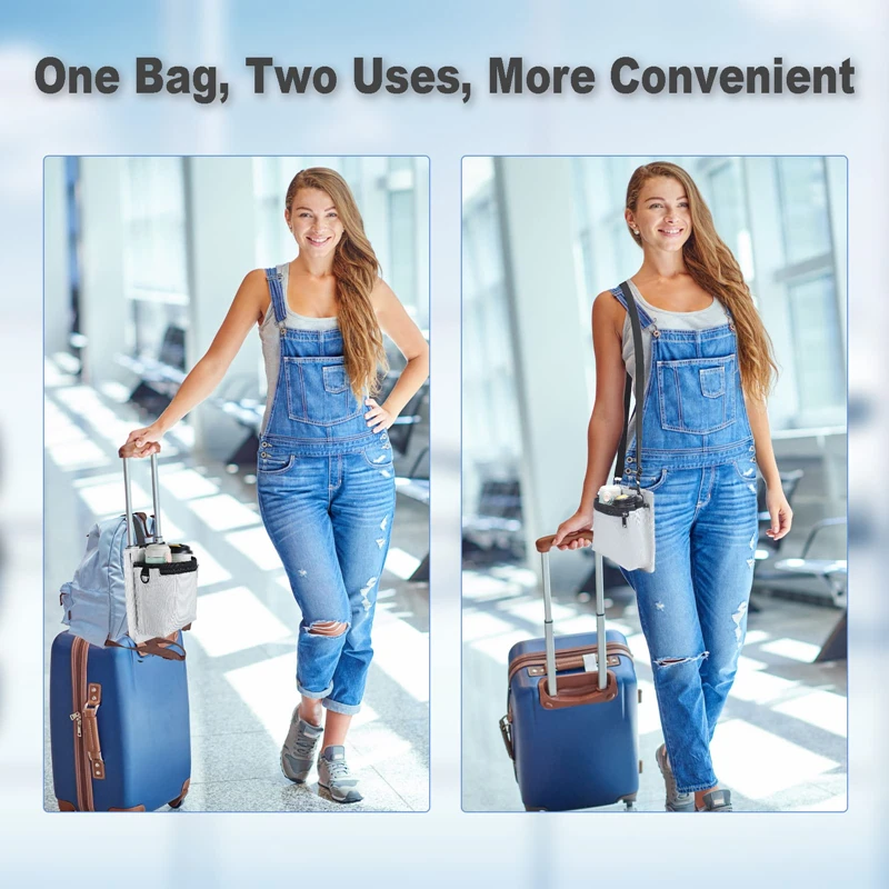 Travel Accessories Gift Portable Nylon Pocket Beverage Holder Bag Trolley Luggage Cup Holder with Shoulder Straps Free Hand