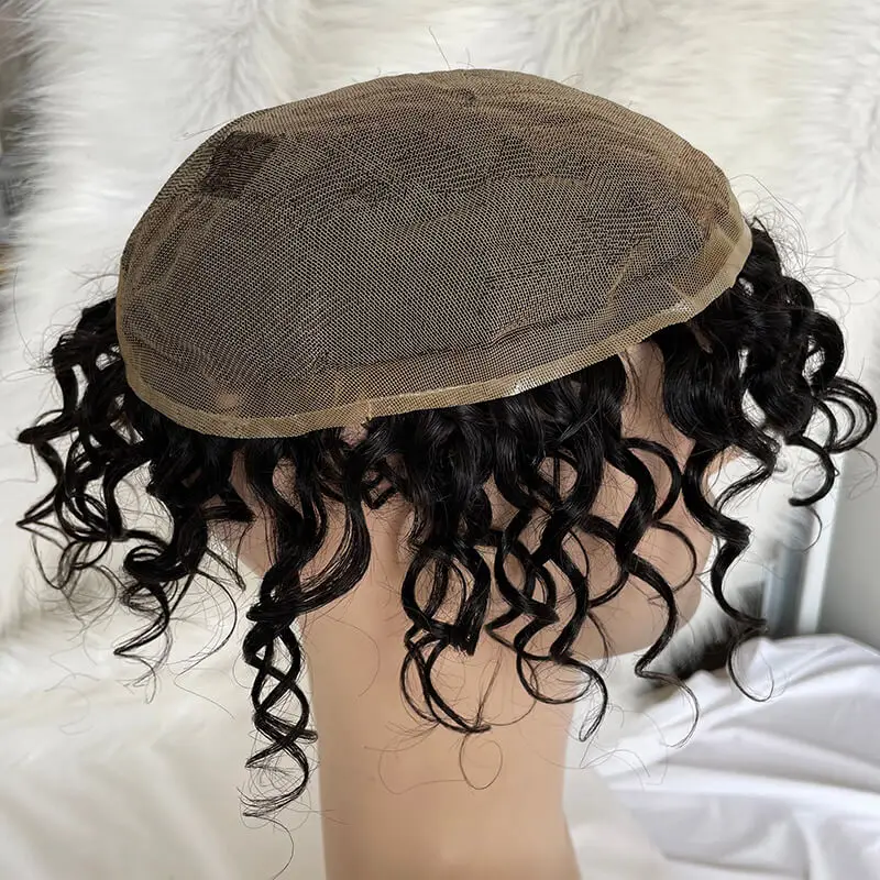 Mens Hairpiece Hair Replacement System Human Hair Loose Wavy Hairstyle French Lcae   toupee full lace 10x8