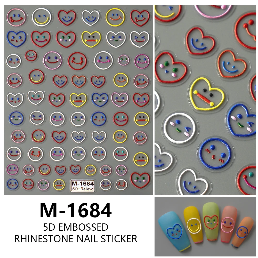 wholesale 5D Summer Nails Stickers Love Heart Smile Cartoon Nail Sticker
