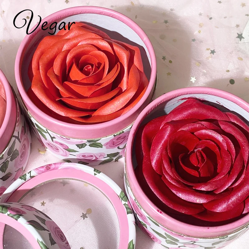 OEM Wholesale 3D Rose Blush Long Lasting Face Shinning Cheek Flower Petals Blush Face Glitter Rose Blusher