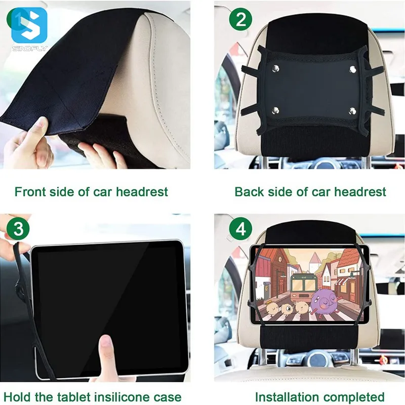 Регулируемый держатель для подголовника автомобиля, держатель для планшета для детей на задних сиденьях, противоскользящий ремень и удерживающая сетка