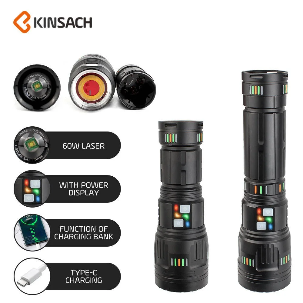 2024 Wholesale Type-c Charging Telescopic Focusing White Laser Lamp Beads Bright Aluminum Alloy Flashlight