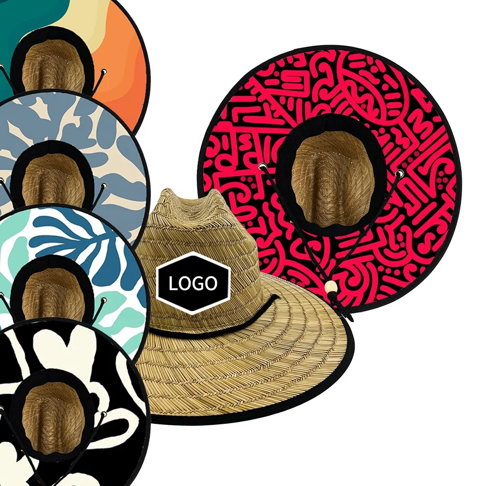 CUSTOM wide brim surfing men uv sun summer sombreros de paja lifeguard life guard straw hat for men women with custom logo