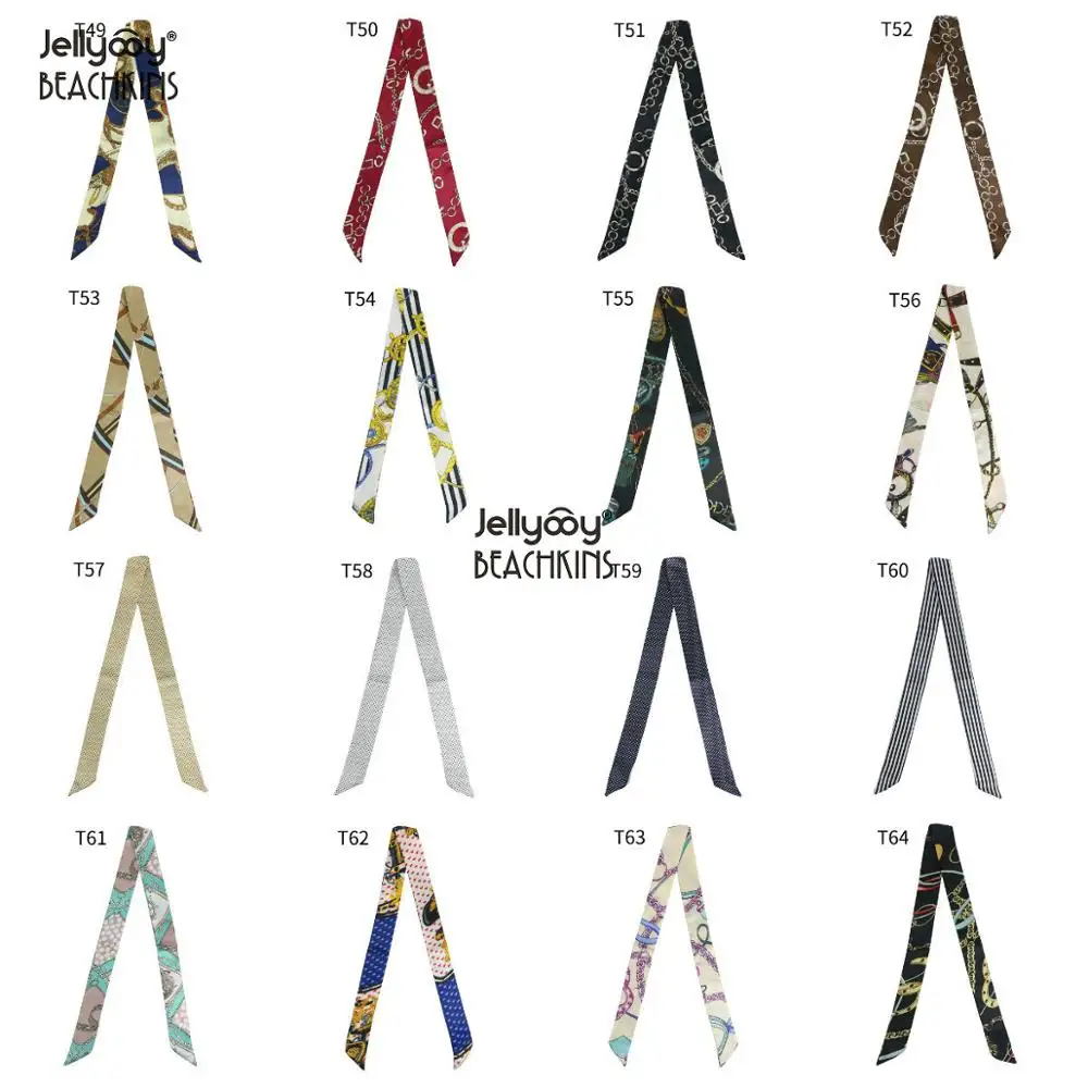 Jellyooy BEACHKINS 100 Colors 20PCS/Bundle Colorful Floral Print Twill Scarf Handbag Handle Wrap Ornament Bag Twill Silk Scarves