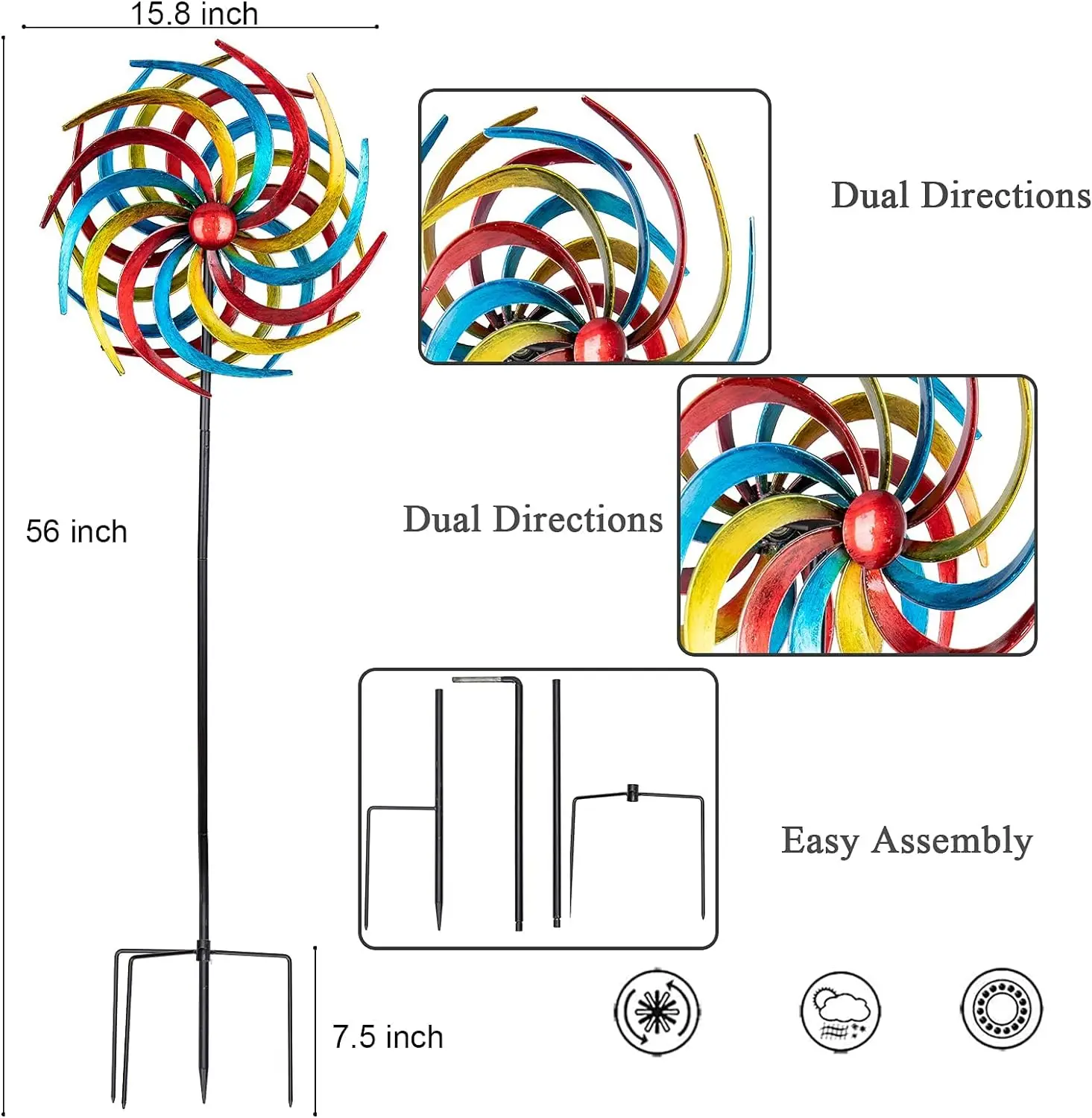 Wind wheel willow leaf colorful Kinetic sculpture Metal windmill with pilings garden courtyard outdoor mid-century modern decor