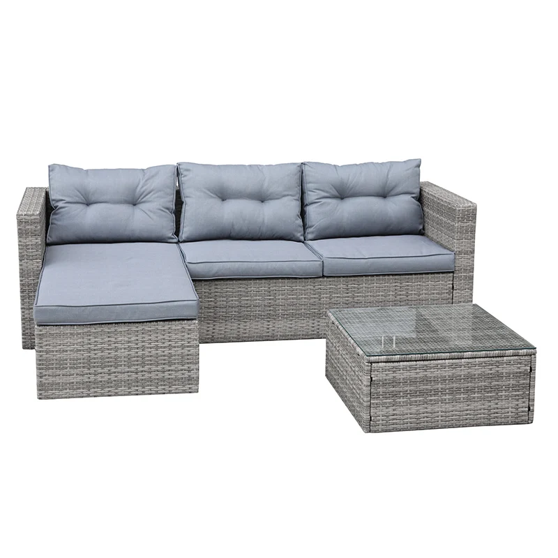 
Custom outdoor furniture steel PE wicker rattan assemble garden sofa set  (1600115094150)