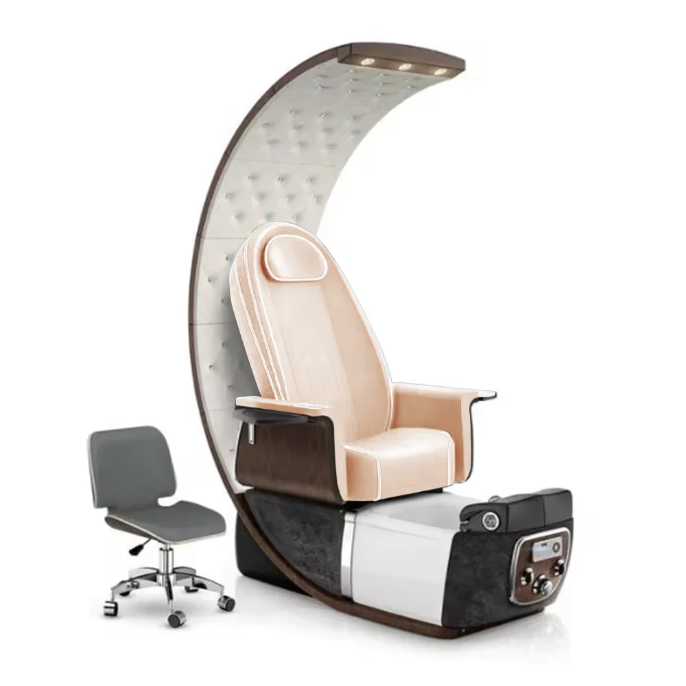 High quality oval massage pedicure chair with LED light and reversible back drainage pump for nail salon