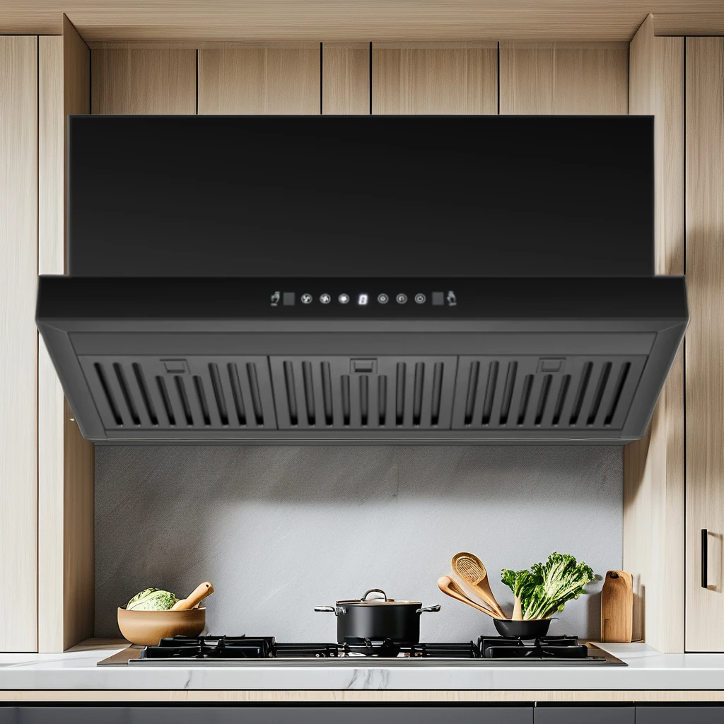 High-End 90CM 60CM LED Lighting Electric Powered Wall-Mounted Built-In Ceiling Range Hood for Kitchen Appliance