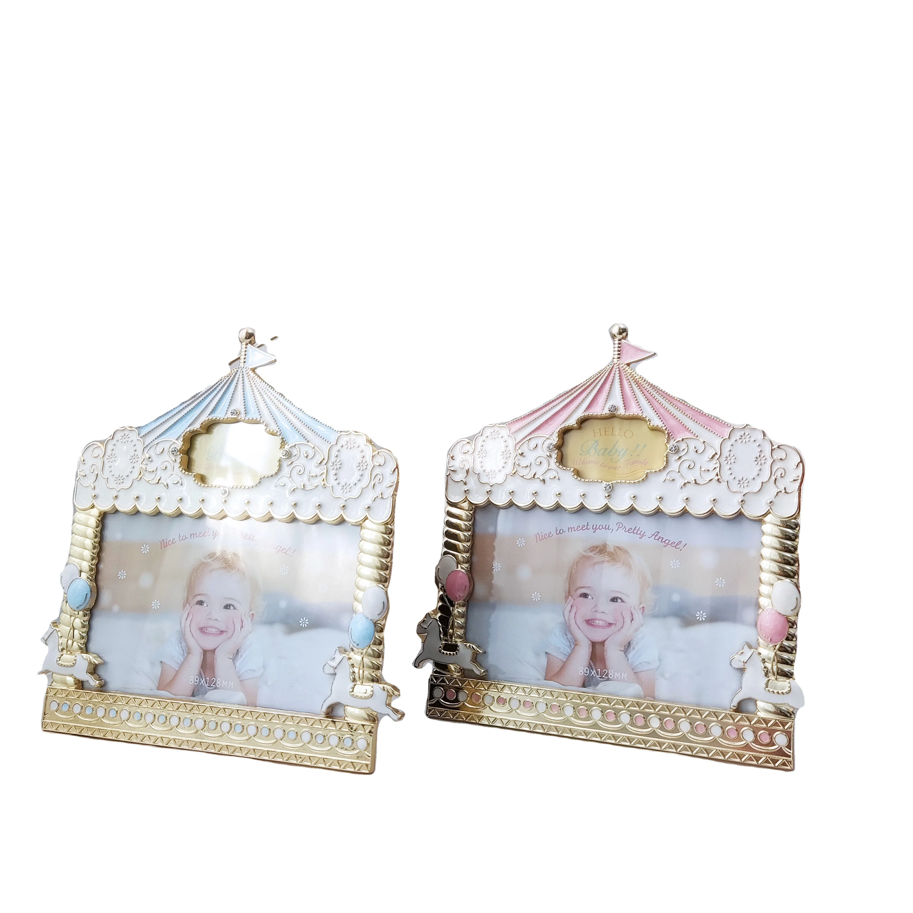 Metal zinc picture frame 3.5*5in horizontal horse childlike fun gold photo frame high-end exquisite tabletop display wholesale