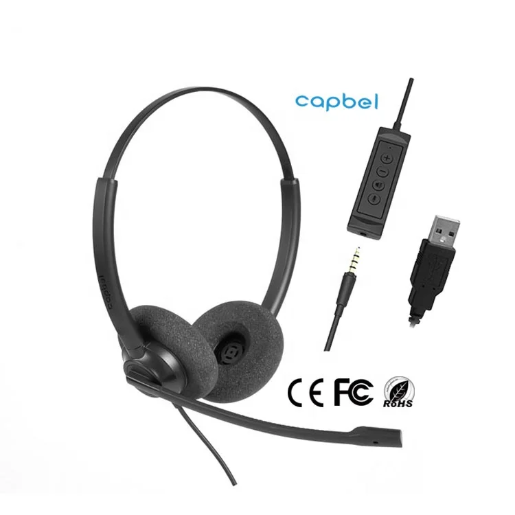 Гарнитура для колл-центра, проводные наушники 3,5 мм и USB-штекер с микрофоном и шумоподавлением