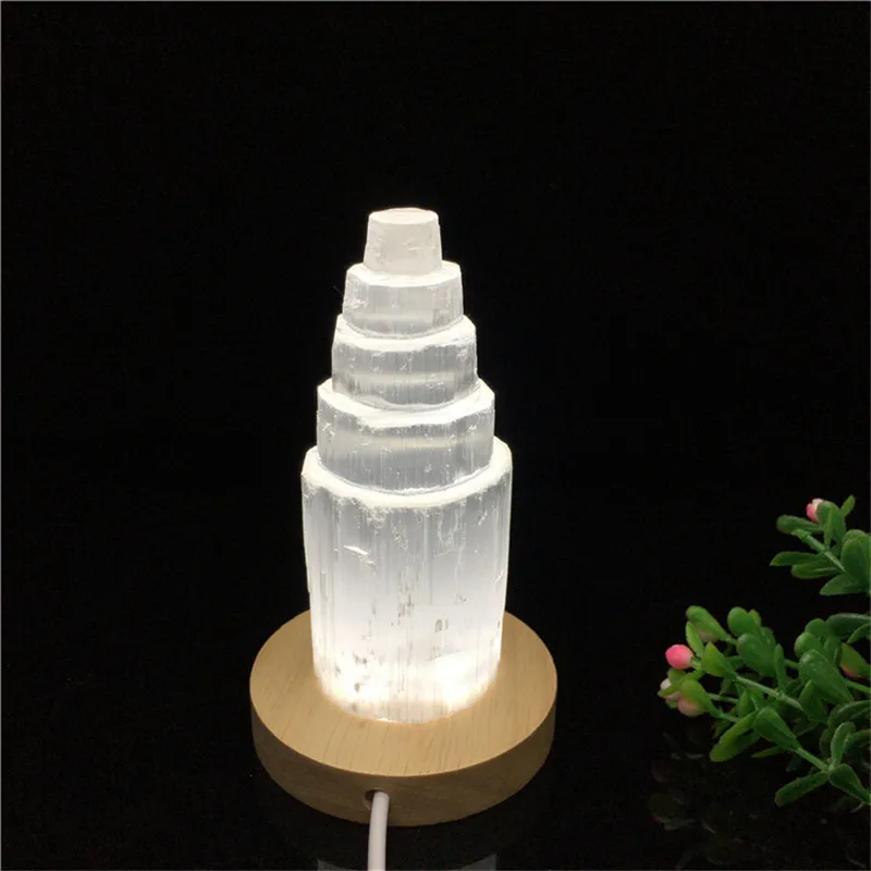 High Quality Natural Crystal Stone Table Lamp Bedroom Beside Night Light Decorative Selenite Wand Lamps