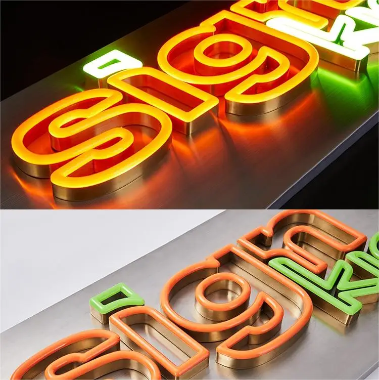 Frontlit signage Stainless steel logo sign Illuminated Logo Brushed Metal with acrylic 3D Design Personalized Signage