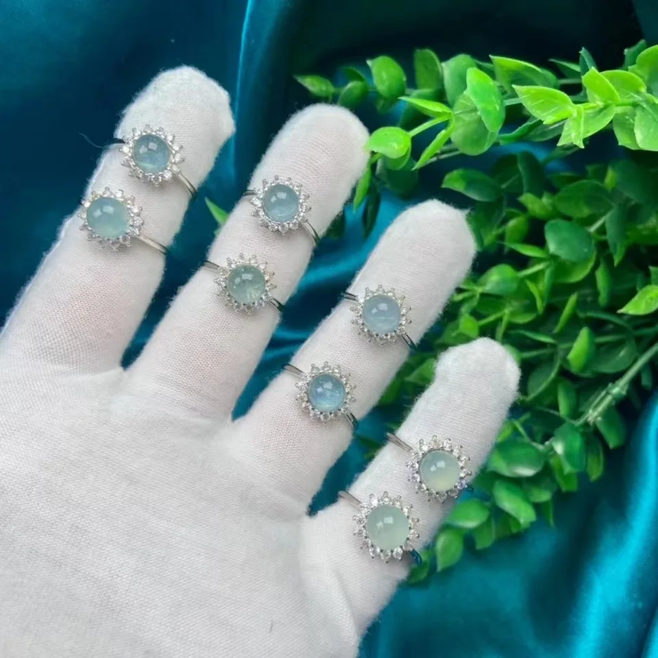 Модное серебряное покрытие на меди круглые ювелирные изделия из аквамарина кольцо натурального камня размера 7 5