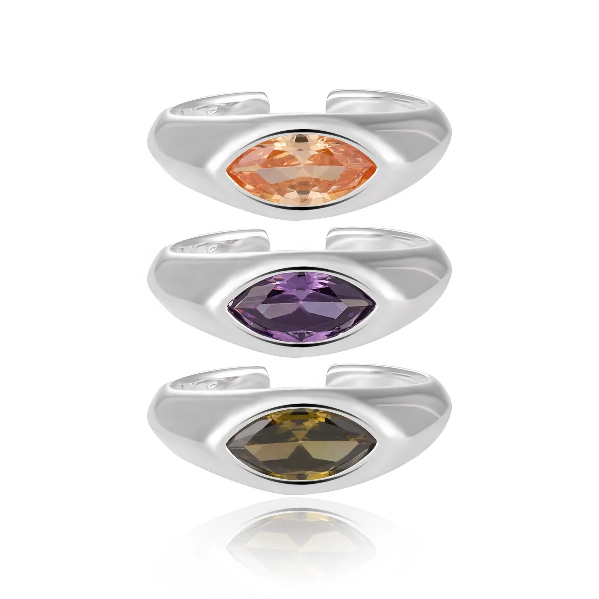 S925 pure silver high-end feeling light luxury French olive green zircon ring for women