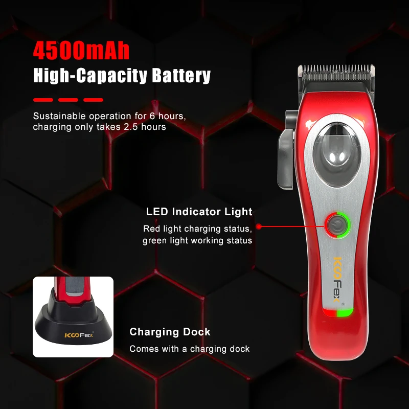 KooFex Pro 8000rpm High Speed Motor Hair Clipper with Charging Stand 6 Hours Long Lasting Electric Hair Cutting Barber Machine