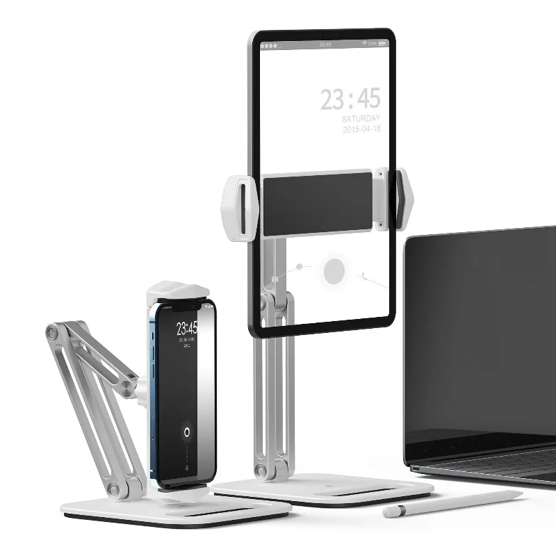  Boneruy Desktop Universal Long Double Arm Adjustable Flexible Metal Foldable Educational Tablet Holder Stand Aluminum for