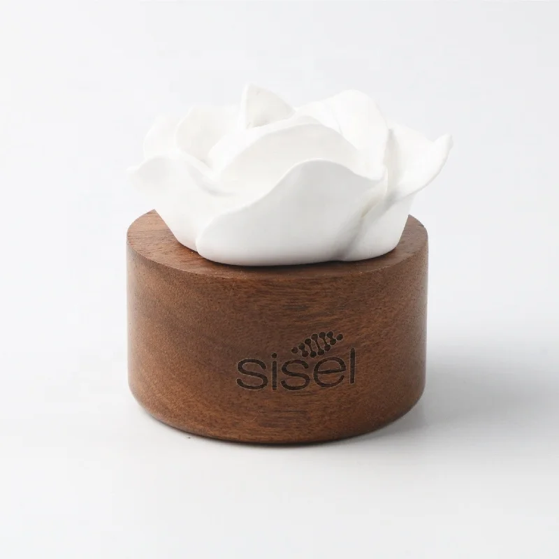Wholesale Customized Car Air Freshener Home Scented Wood Base Ceramic Plaster Flower Aroma Porcelain Essential Oil Diffuser