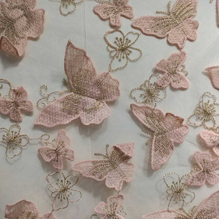 Fashion milk silk gold silk 3D butterfly flower lace fabric for party