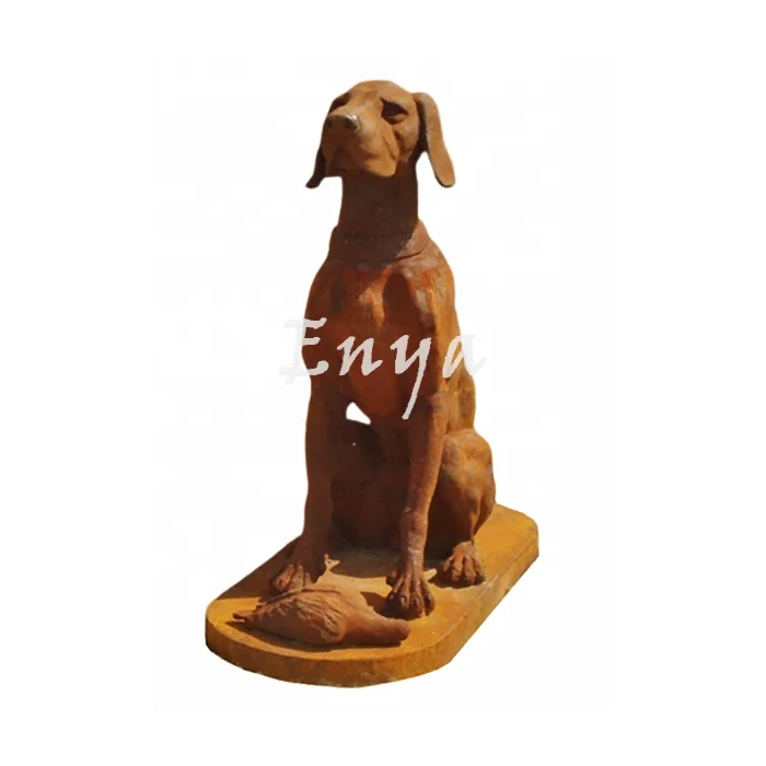 Vintage French Style Garden Ornaments Life Size Animal Sculpture Antique Paired Hound Dog Statues Outside Big Metal Iron Europe